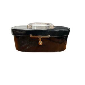 Vintage Black Vinyl Oval Shape Beauty Weekend Vanity Case